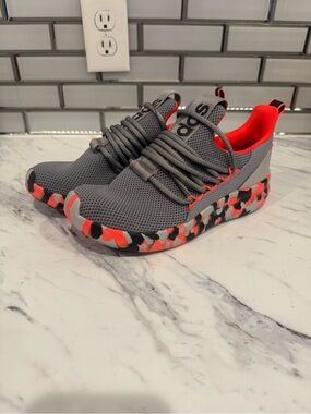 Worn 3 times inside. Adidas Kids Gray and Red Lightweight Sneakers